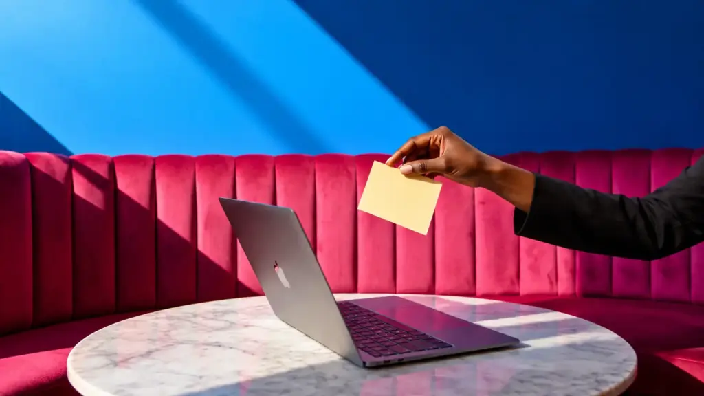 A laptop and notebook on a bright, modern workspace desk
